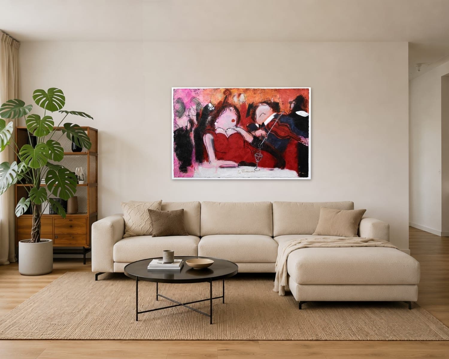 Expressief figuratief kunstwerk aan de muur